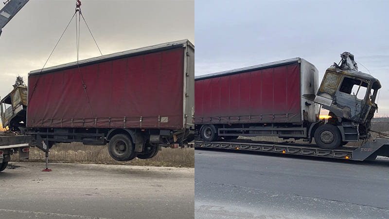 Евакуація вантажного автомобіля після пожежі з Корсунь-Шевченківський до Кропивницького
